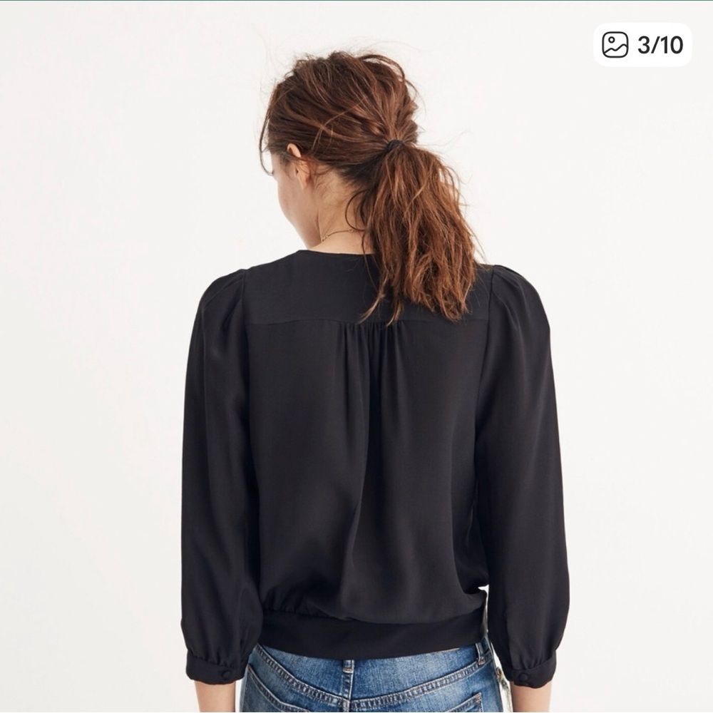 Madewell Black Silk Long Sleeve Wrap Top - Picture 3 of 6